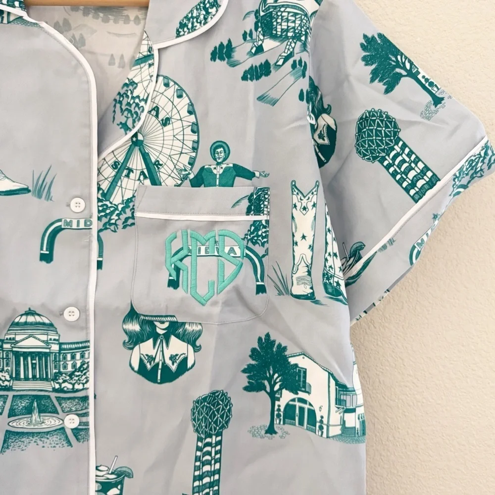 Katie Kime Dallas Toile Pajama Short Set Large Cotton Sleepwear Lounge Classic